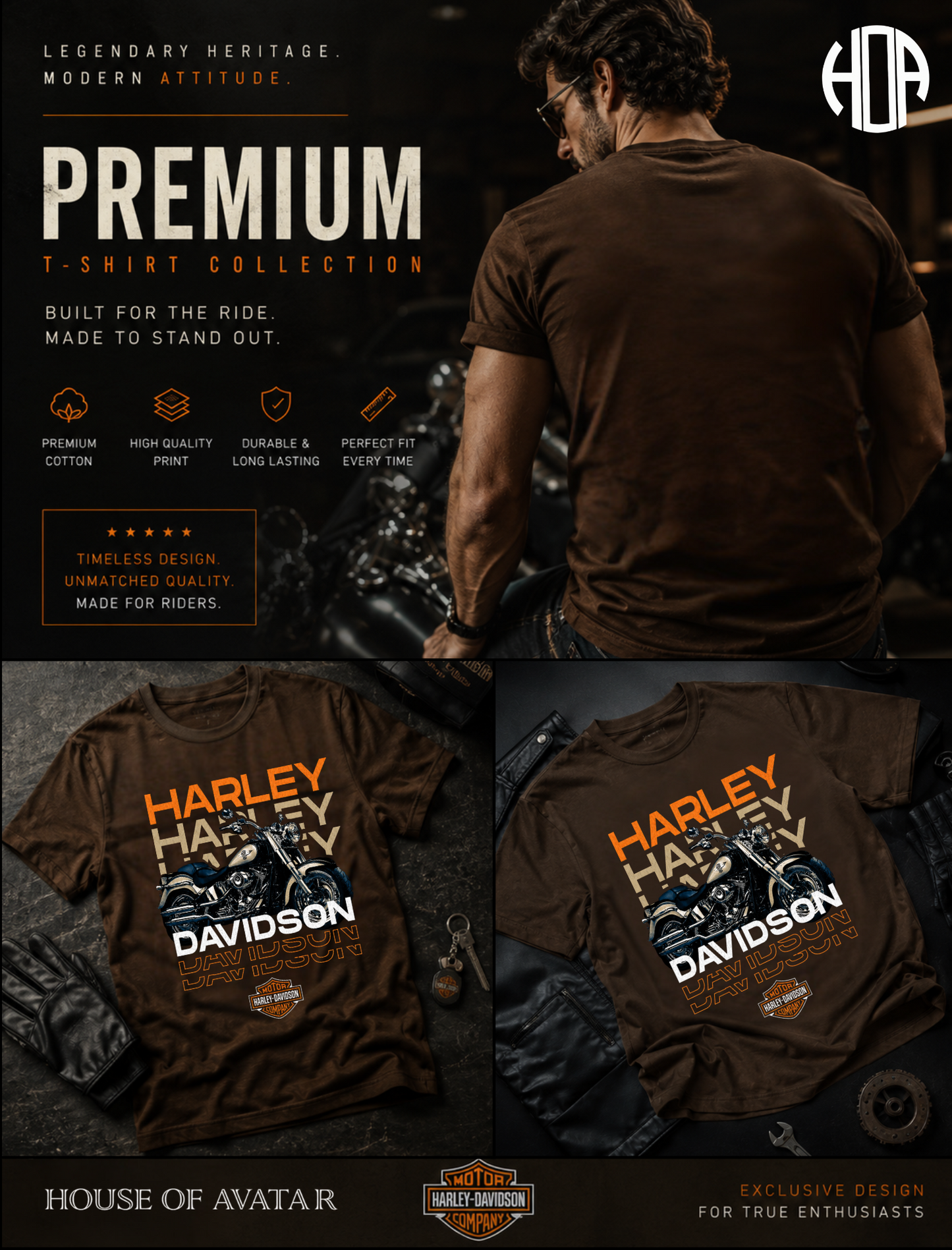 HD MOTOR CYCLES BIKER TSHIRT