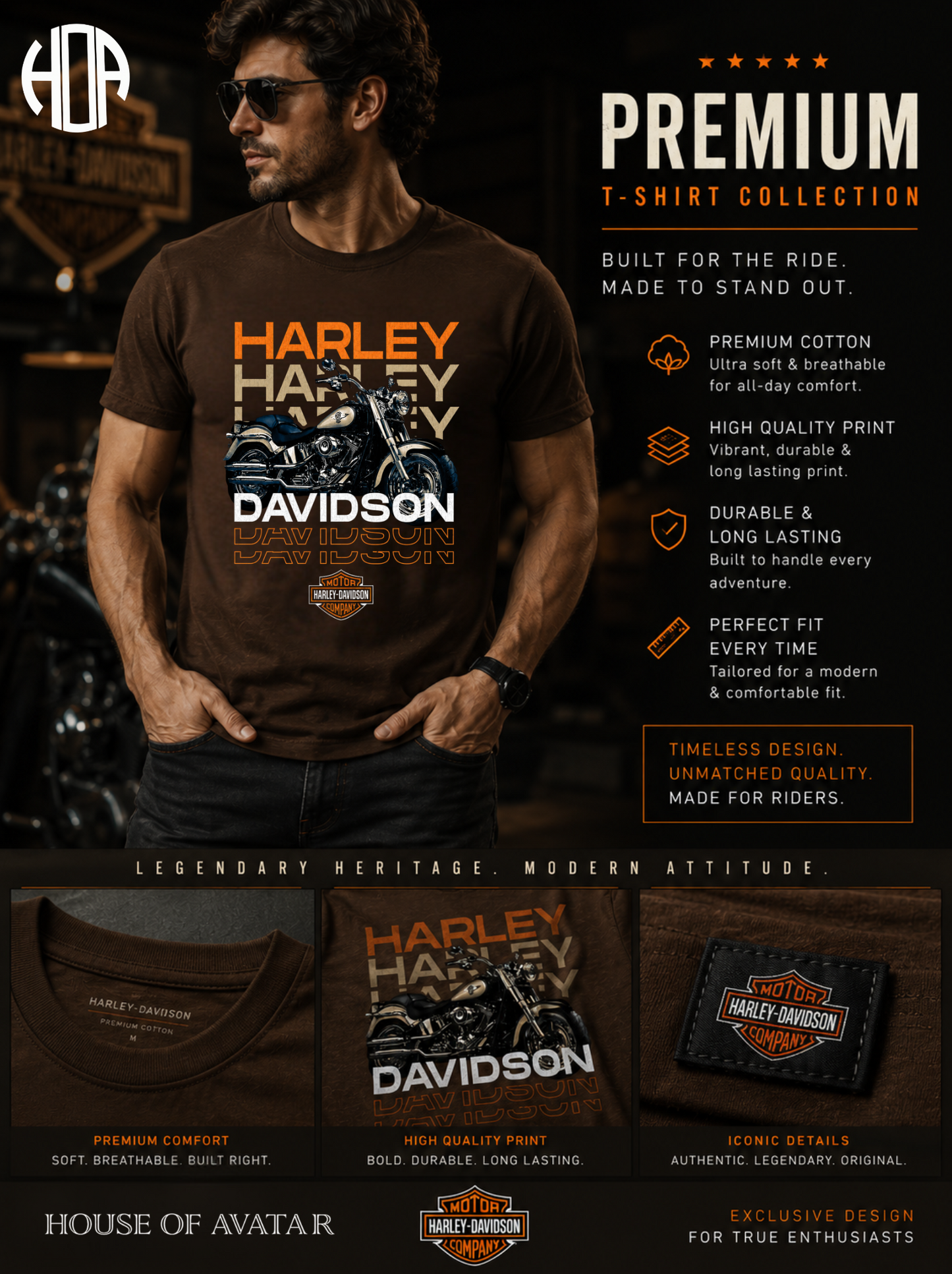 HD MOTOR CYCLES BIKER TSHIRT