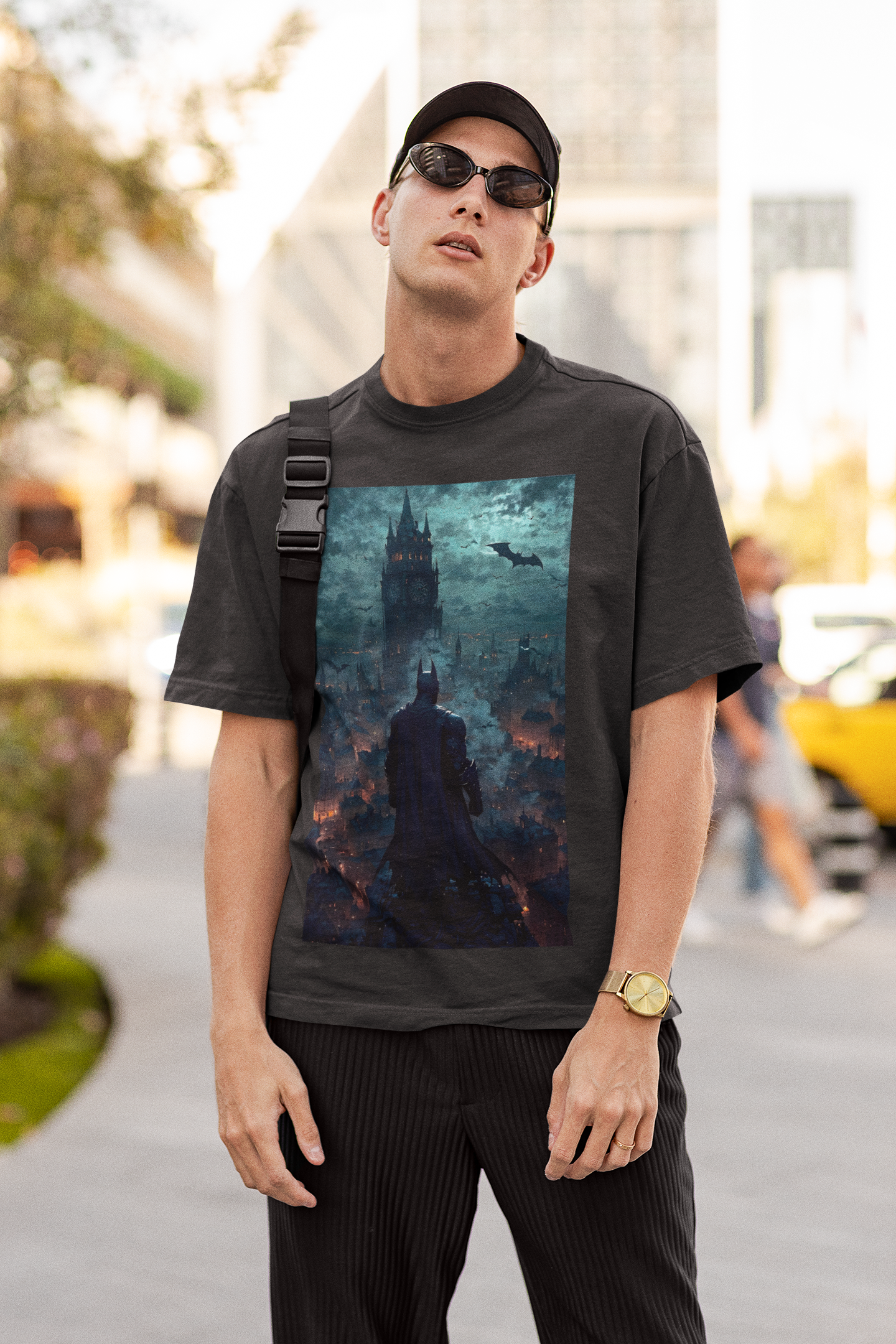 Gotham's Knight Graphic Printed Oversized T-Shirt
